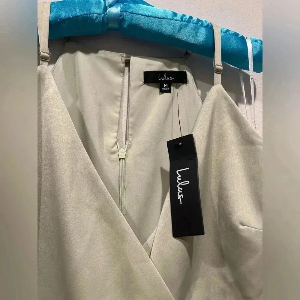 NWT LULU’S What a Stunner Sage Green Satin Asymmetrical
Mini Dress / Size Medium - Picture 5 of 9